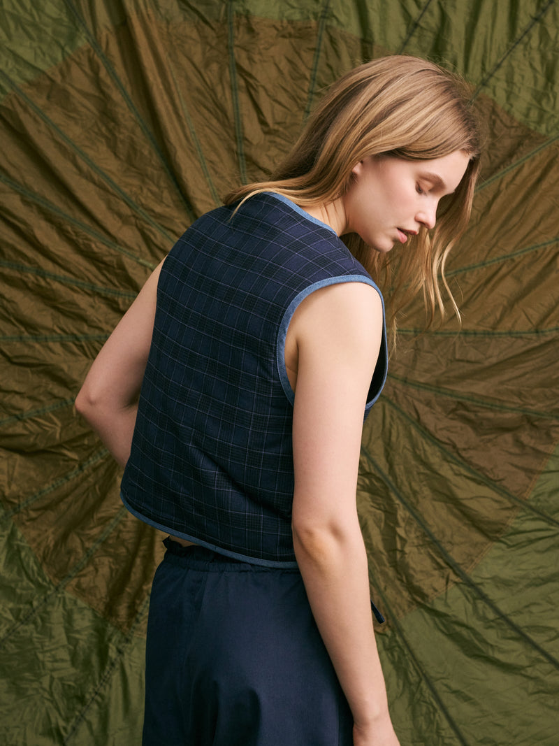 Gilet check blu