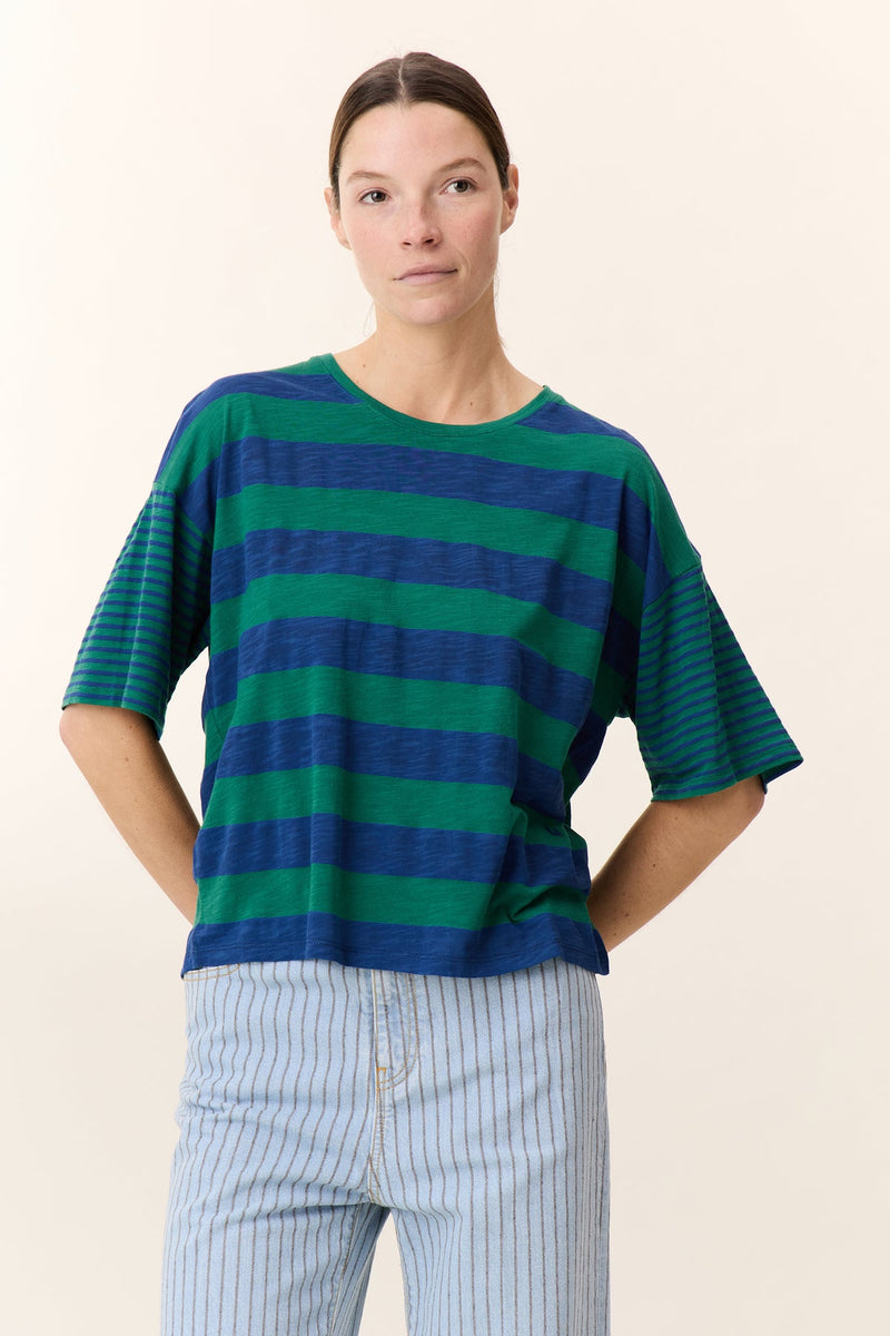 T shirt rigata verde e blu