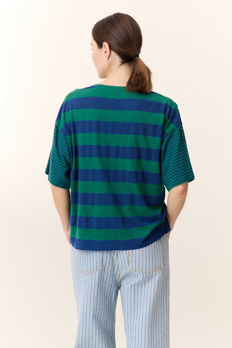 T shirt rigata verde e blu