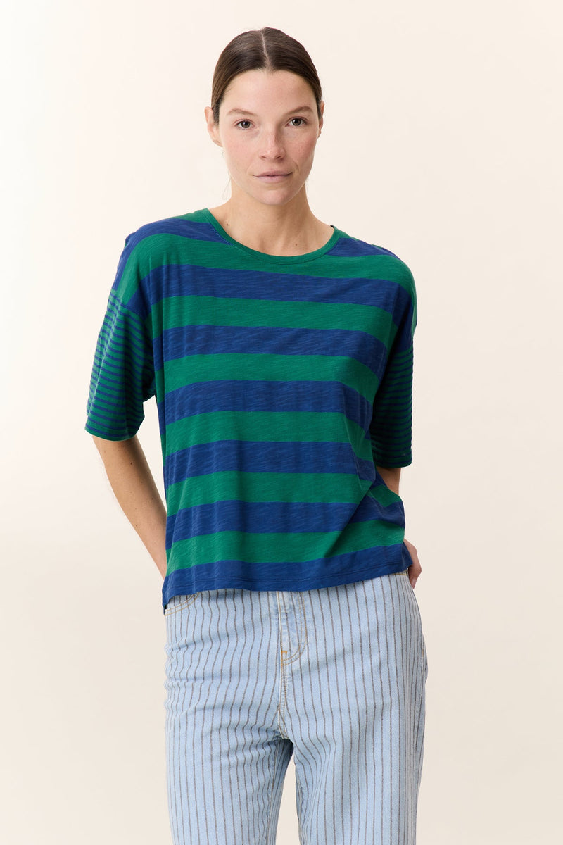 T shirt rigata verde e blu