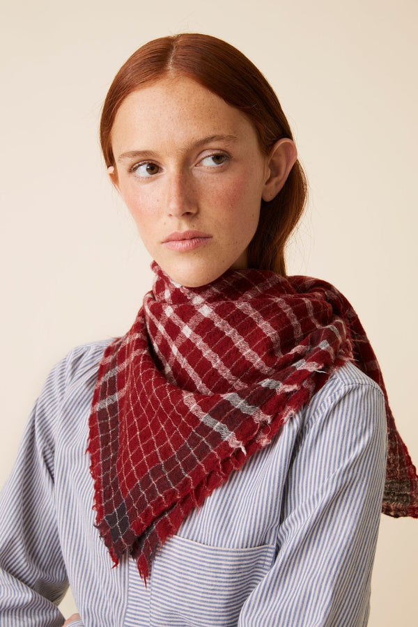 Foulard check bordeaux